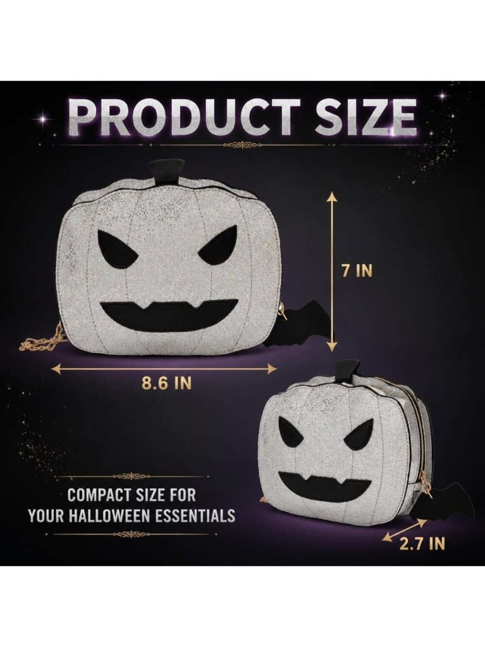 Women's Pumpkin Halloween Gothic Pumpkin Coffin Skull Bat Purse Crossbody Bag - Picture 2 of 7